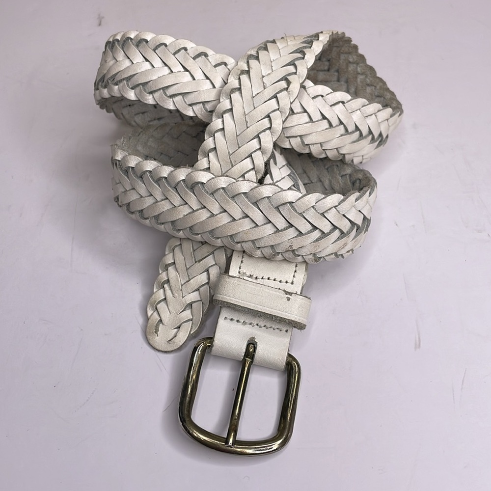 Belt Woven White Leather Rounded Buckle & End